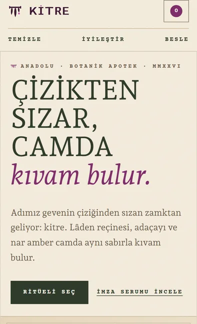 KİTRE'nin 390 piksellik telefon görünümü.